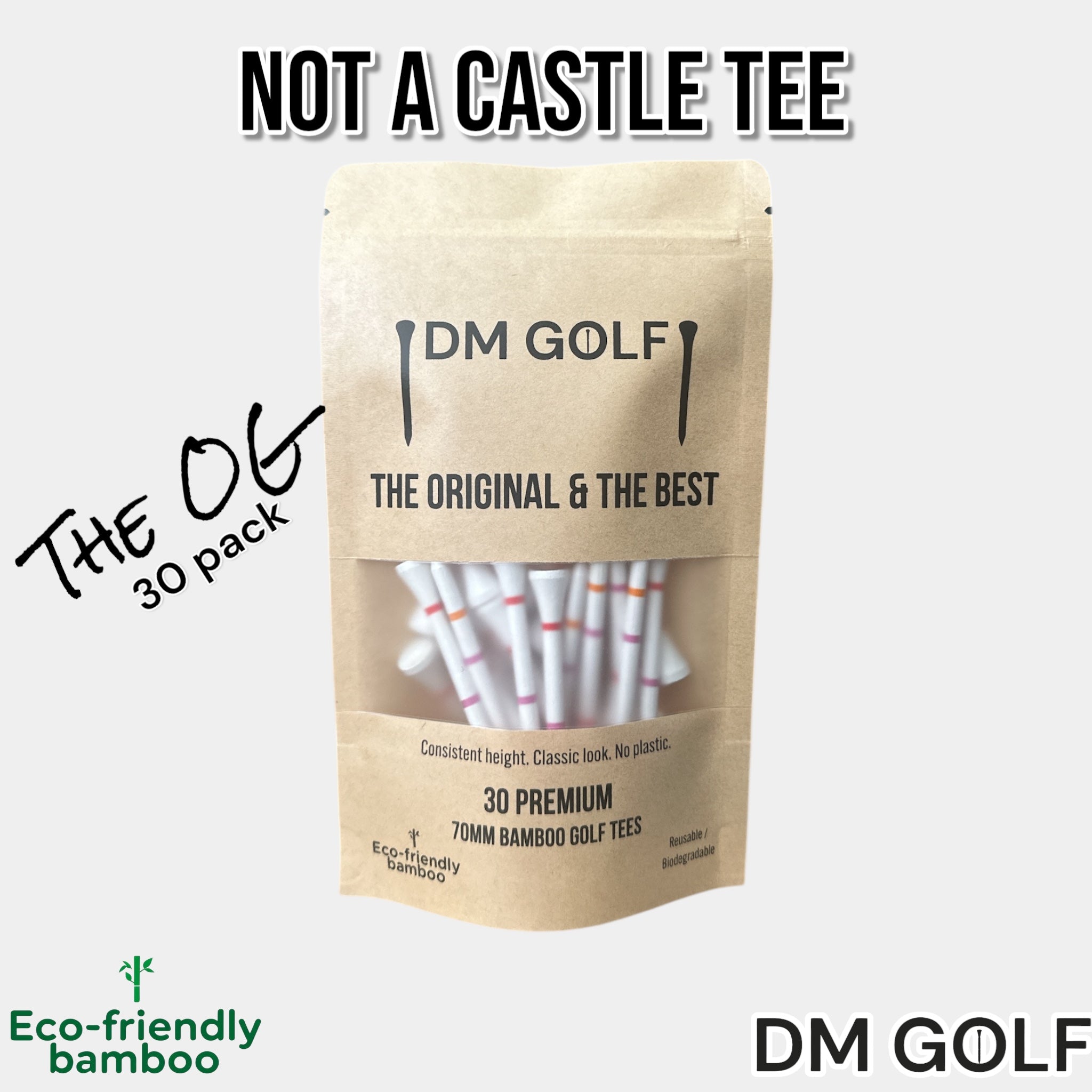 DM Golf OG-30 Bamboo Golf Tees 30 Pack Castle Markings
