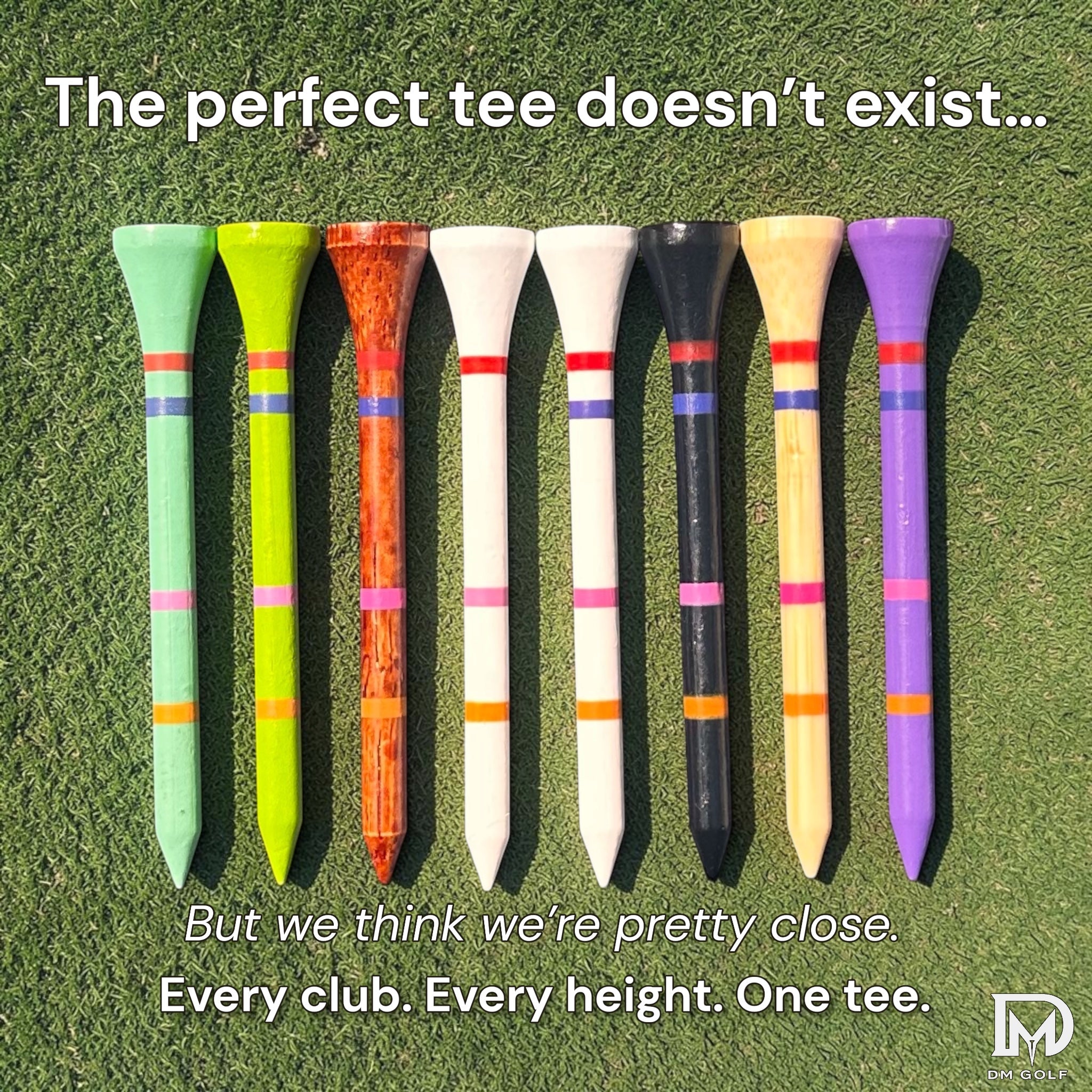DM Golf 70mm Bamboo Tees 10 Pack - Mixed Colours with Castle Height Indicators