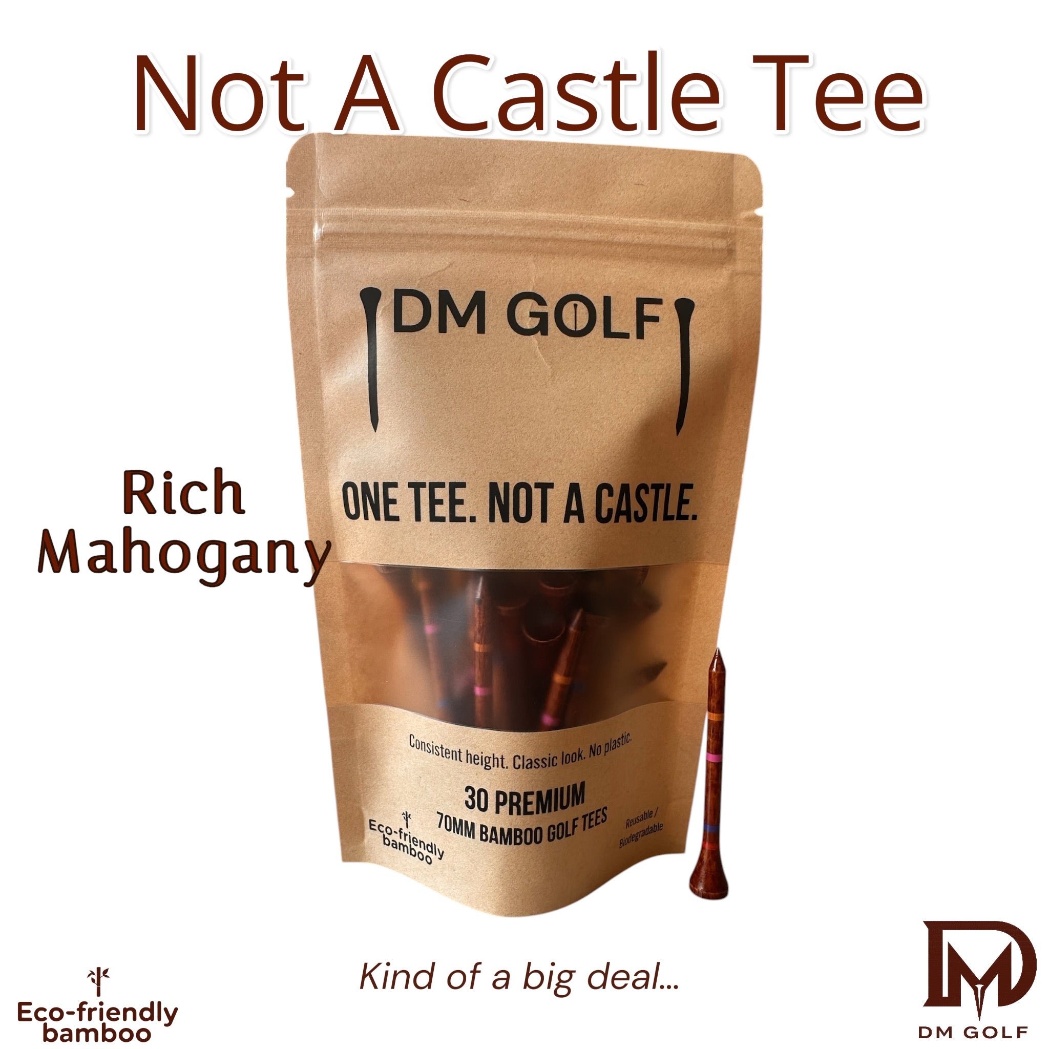 DM Golf Bamboo Tees 30 Pack Rich Mahogany - Castle Marked