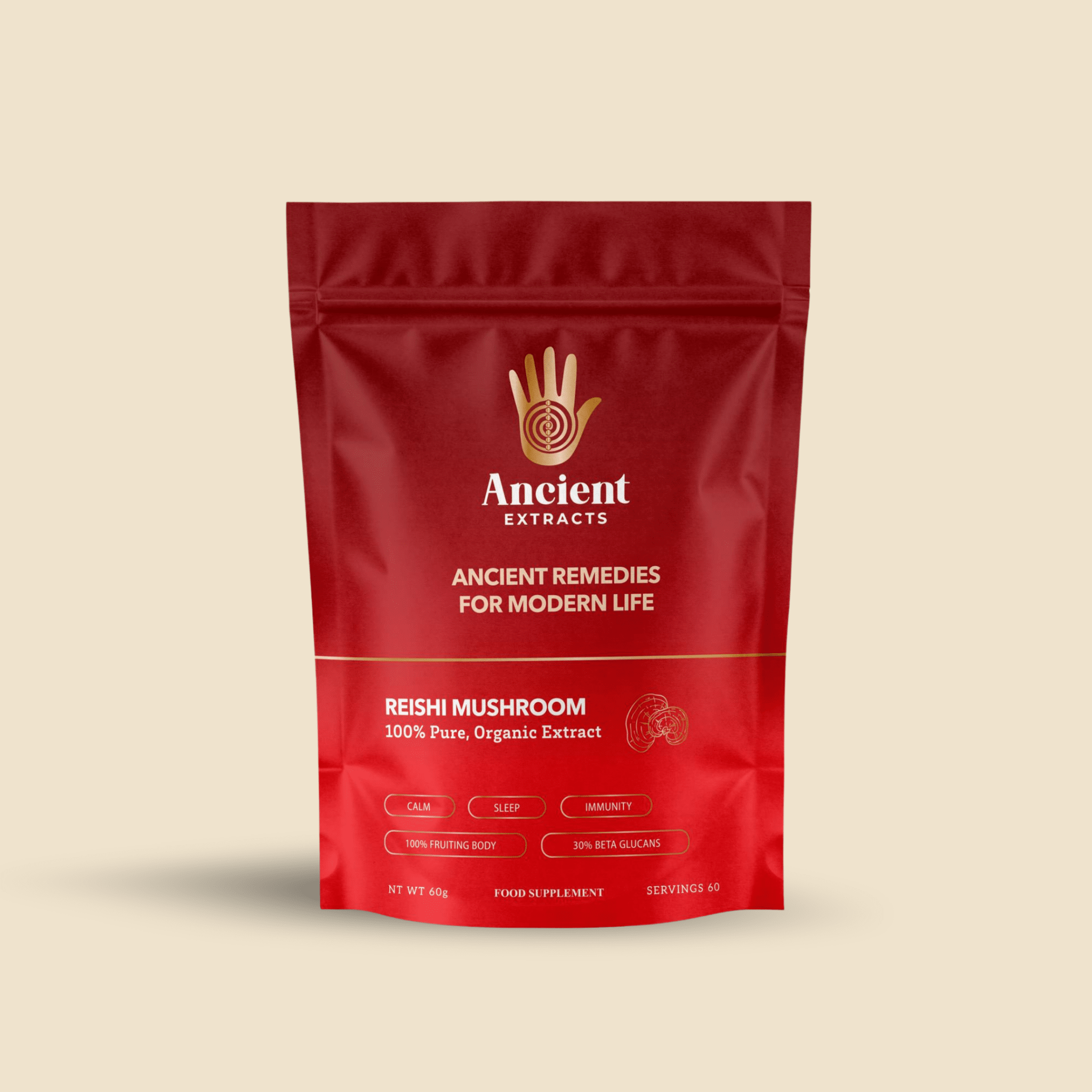 Ancient Extracts Reishi Mushroom Extract Powder 15:1 Concentrate, 30% Beta Glucans