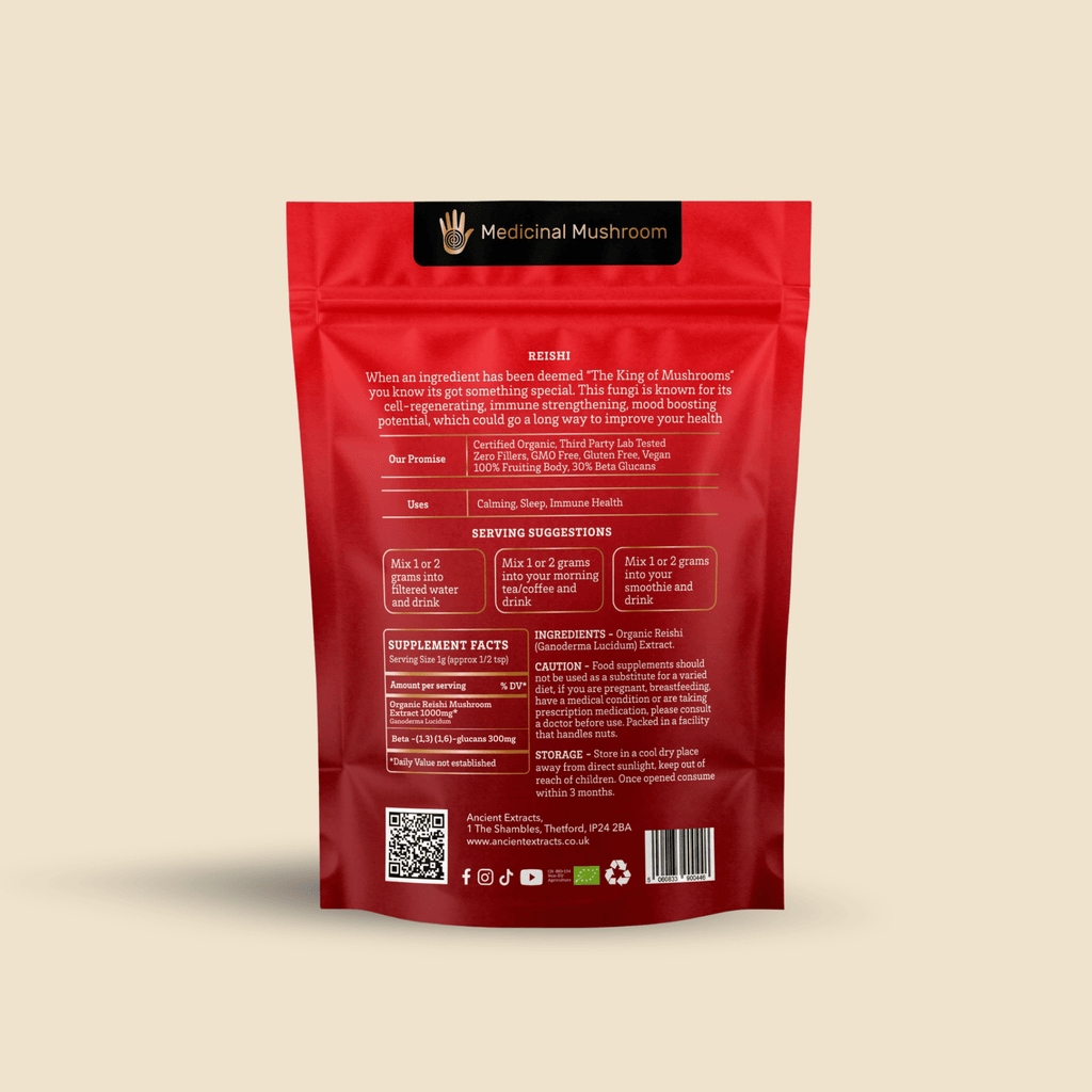 Ancient Extracts Reishi Mushroom Extract Powder 15:1 Concentrate, 30% Beta Glucans