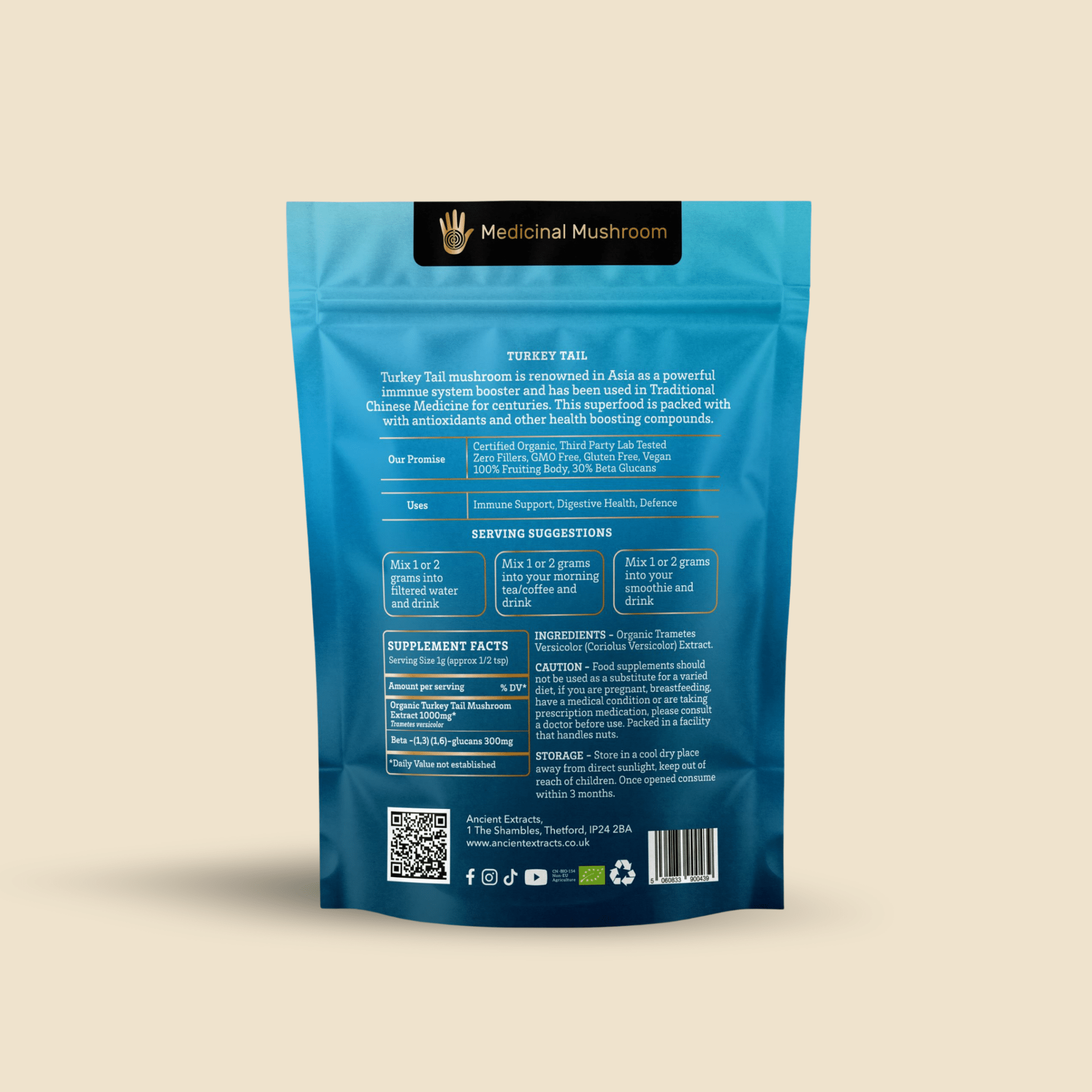 Ancient Extracts Turkey Tail Mushroom Extract for Pets - 30% Beta-Glucans, 100% Fruiting Body