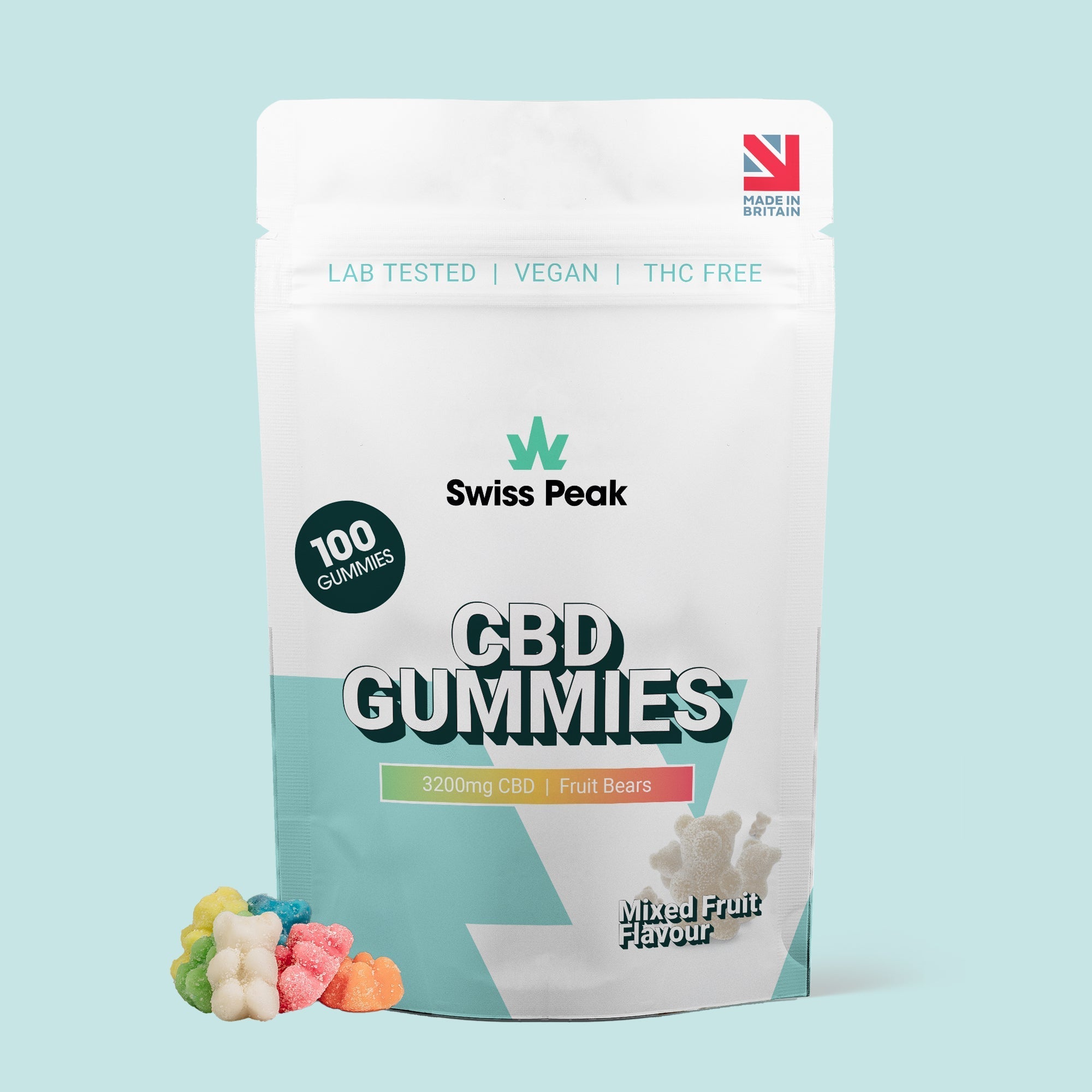 SwissPeakCBD Broad-Spectrum CBD Gummies with Natural Fruit Flavours, Vegan, THC-Free