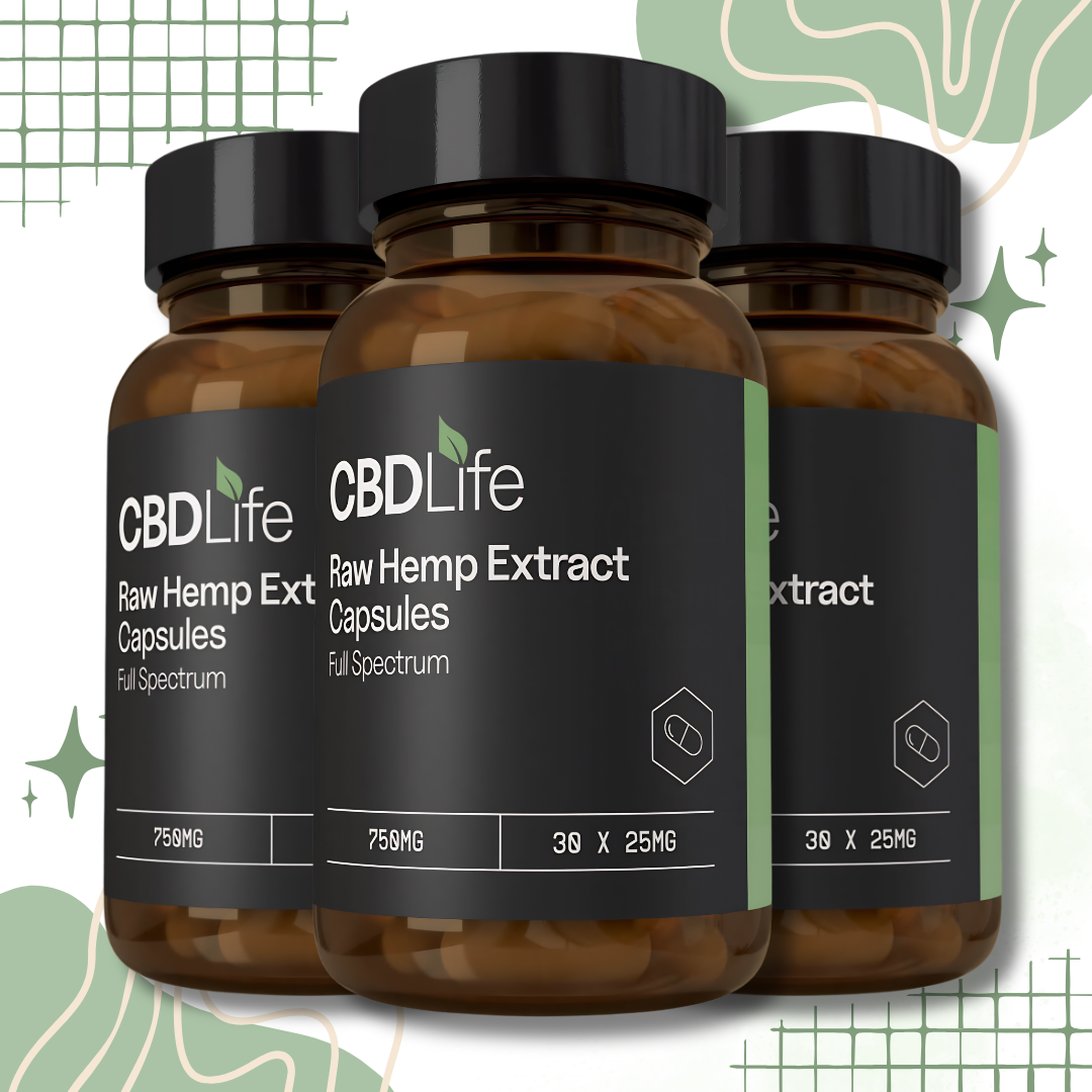 CBDLife Raw Hemp Extract Capsules 30 Caps – 300mg to 750mg CBD+CBDa
