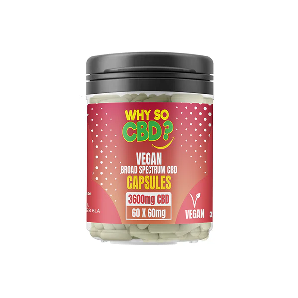 Why So CBD Vegan CBD Capsules 600mg–3600mg Broad Spectrum 30/60 Caps