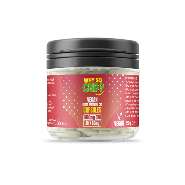 Why So CBD Vegan CBD Capsules 600mg–3600mg Broad Spectrum 30/60 Caps