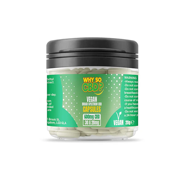 Why So CBD Vegan CBD Capsules 600mg–3600mg Broad Spectrum 30/60 Caps