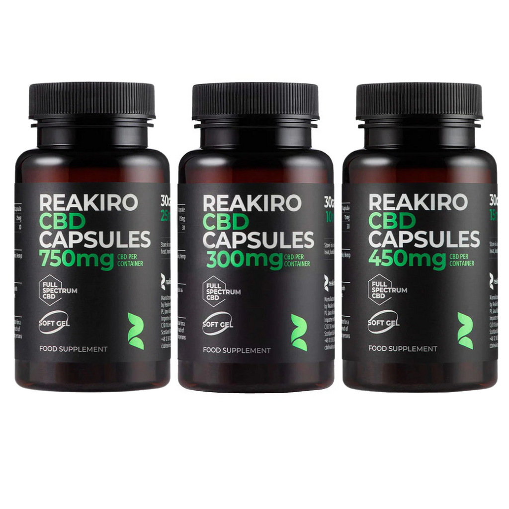 Reakiro Full Spectrum CBD Soft Gel Capsules 300mg to 1500mg, 30 Caps