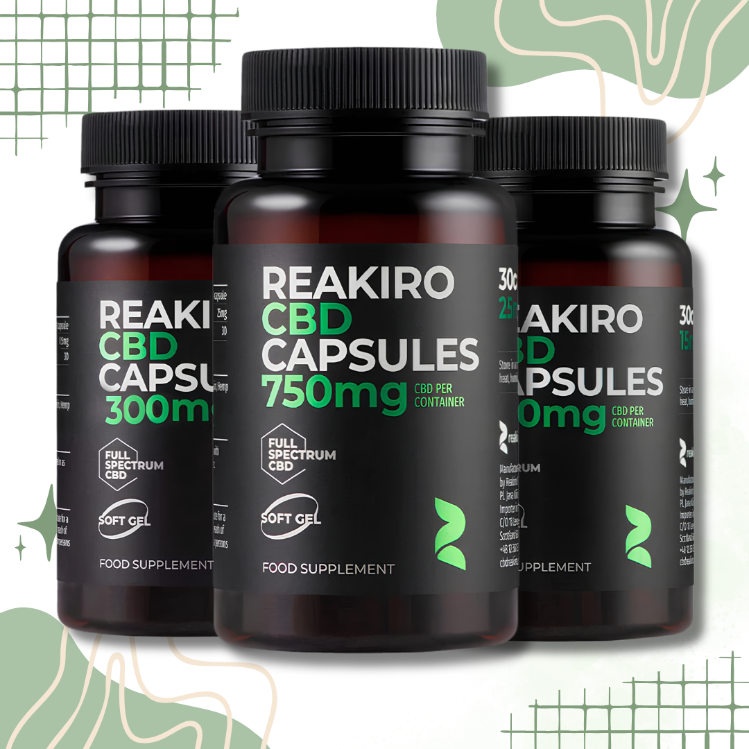 Reakiro Full Spectrum CBD Soft Gel Capsules 300mg to 1500mg, 30 Caps